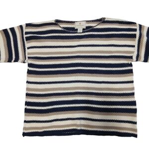 Sm Express Tricot 100% Cotton Navy Beige Stripe Knit Long Sleeve Top